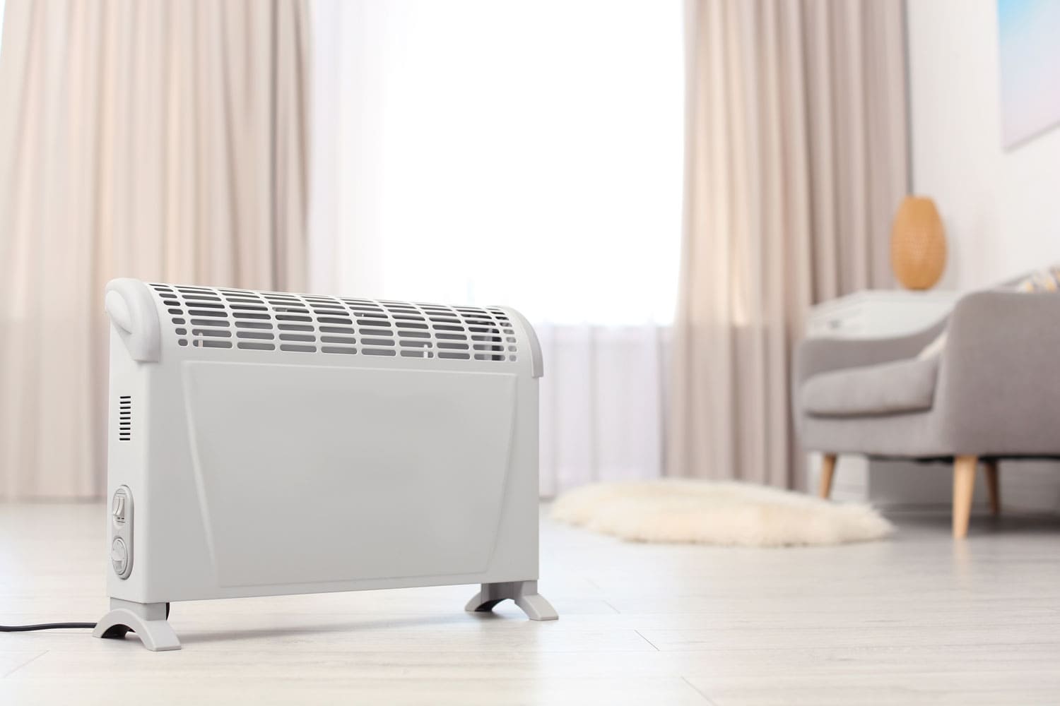 Electric space heater inside a white room