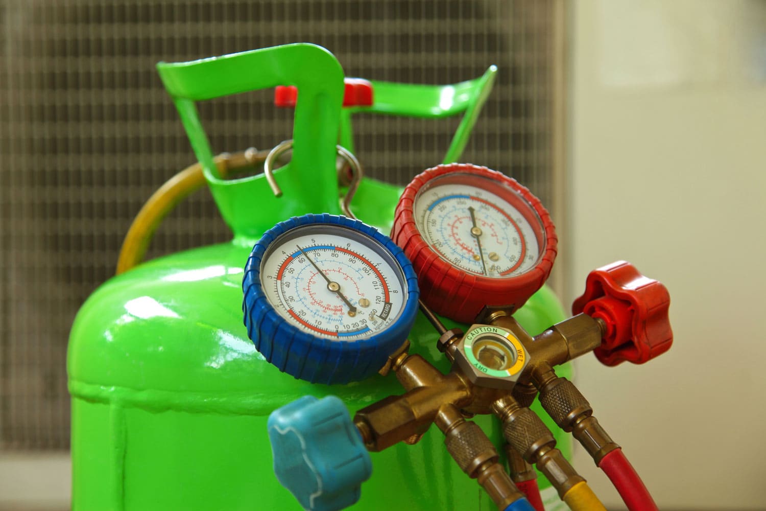 Green Freon tanks and gauges
