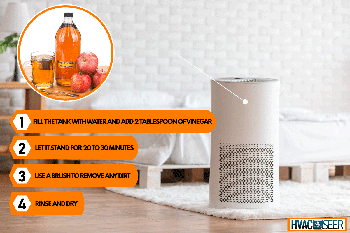 Air purifier in cozy white bedroom for filter and cleaning removing dust, How To Clean A Humidifier With Vinegar