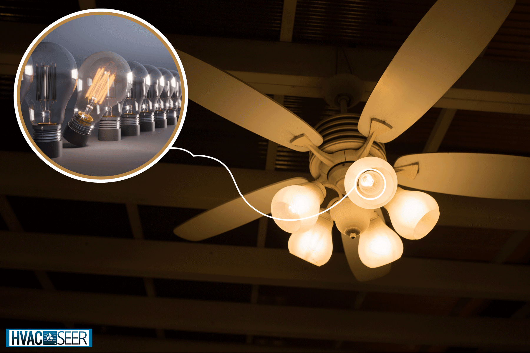 A wooden blade ceiling fan with lights turned on, How To Fix a Ceiling Fan Light
