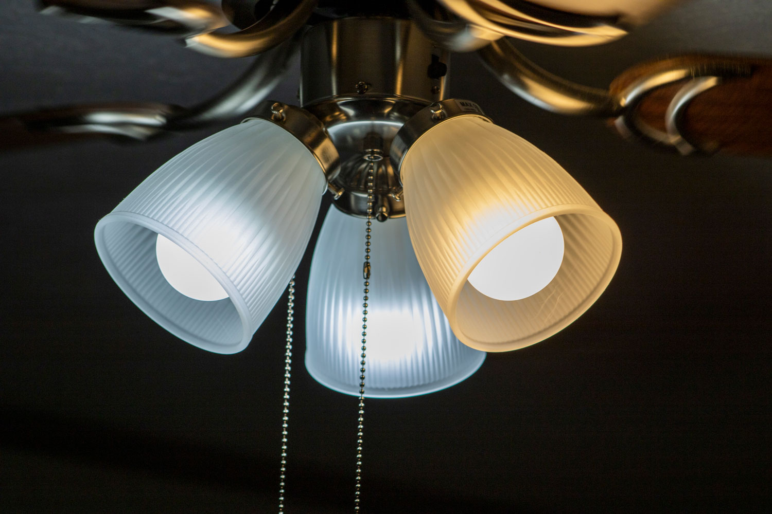 Led light bulbs installed on the ceiling fan
