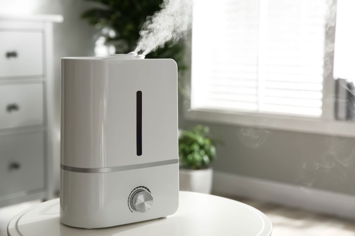 Modern air humidifier on table indoors
