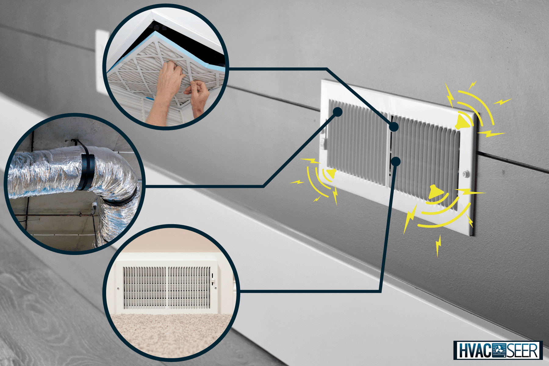 A gray wall with air vents, Noisy Air Return Vent? Here's What to Do