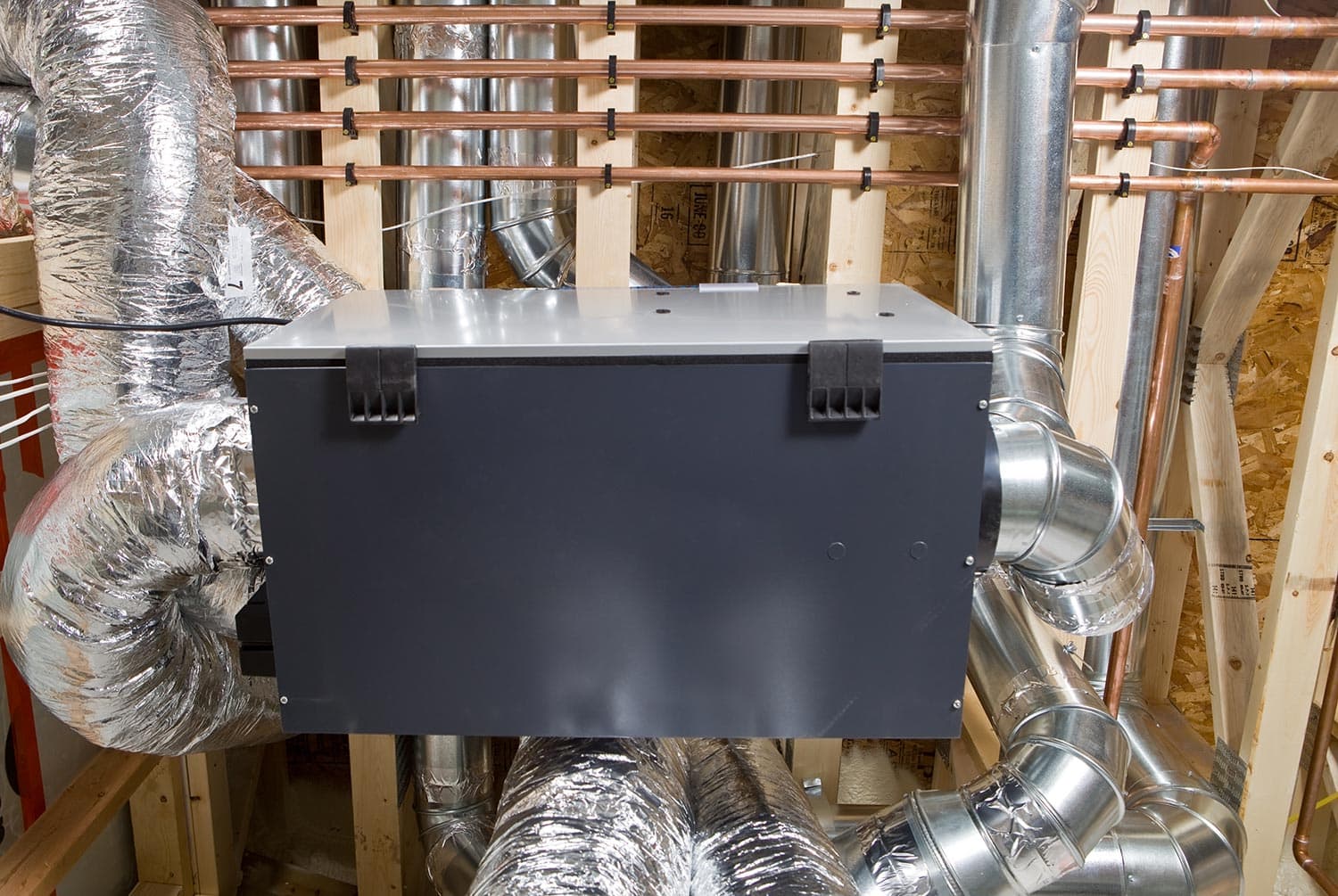 Residential air exchanger with complex duct work