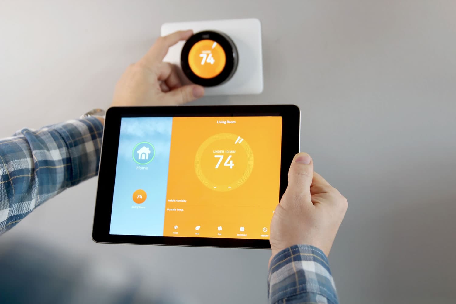 Setting the Nest thermostat to 74 degrees using the iPad