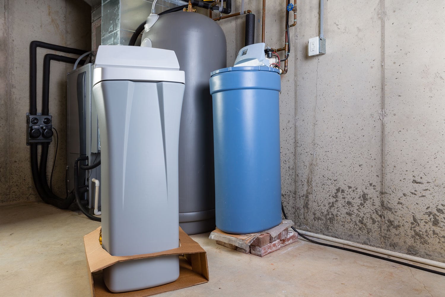 Water heater containers inside a boiler room