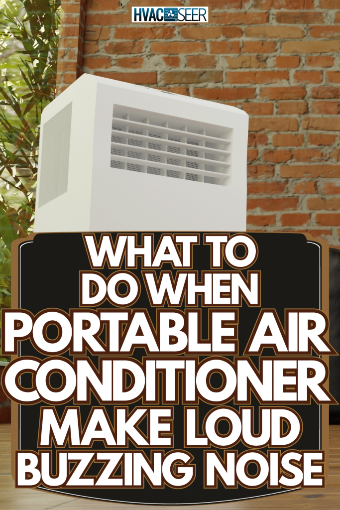 A white portable AC unit inside a brick walled living room, What To Do When Portable Air Conditioner Make Loud Buzzing Noise