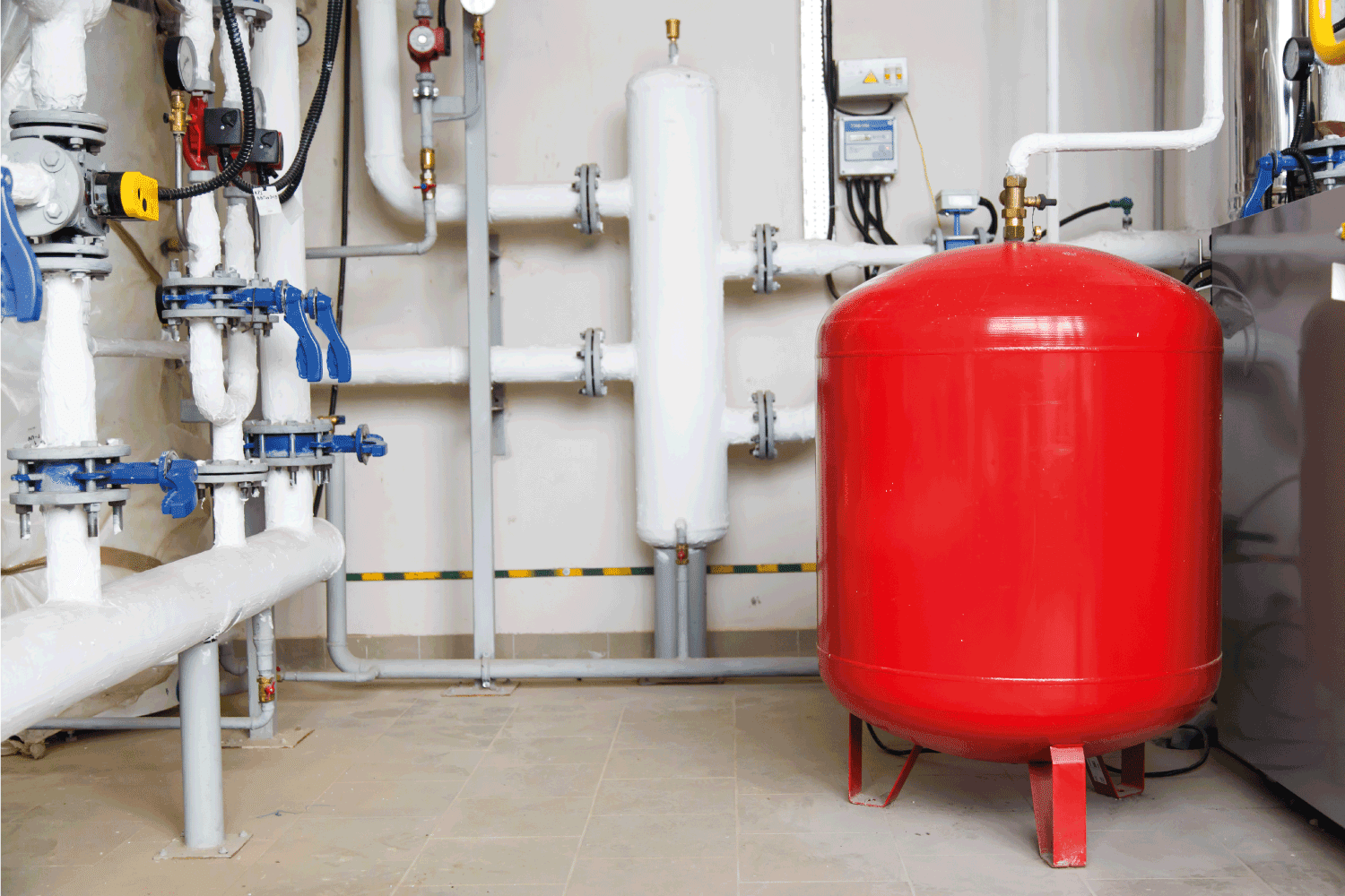 red expansion tank in a heating system