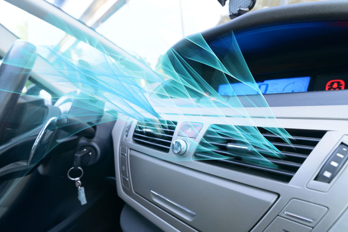 3D illustration of a car air conditioning blowing cold air
