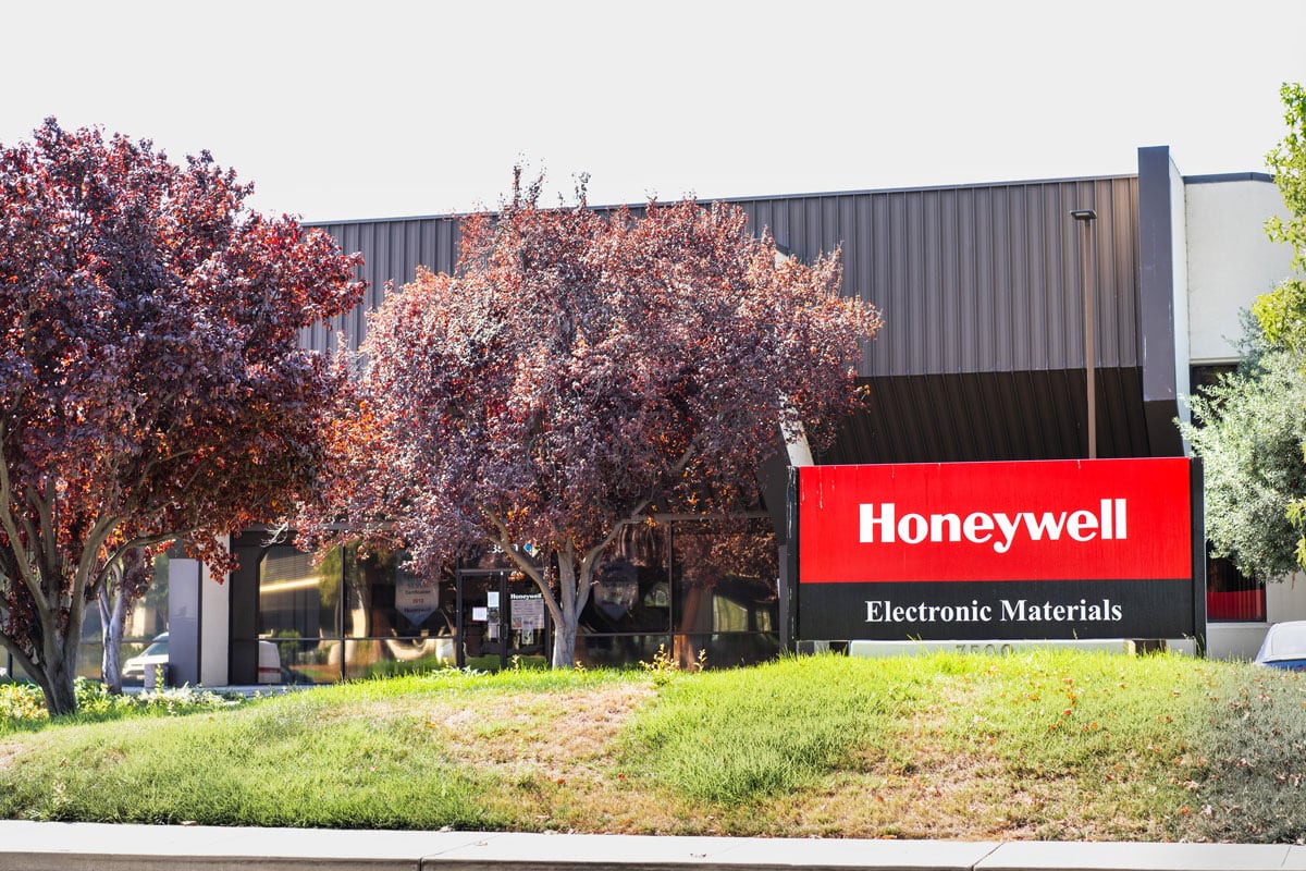 A Honeywell logo outside its factory