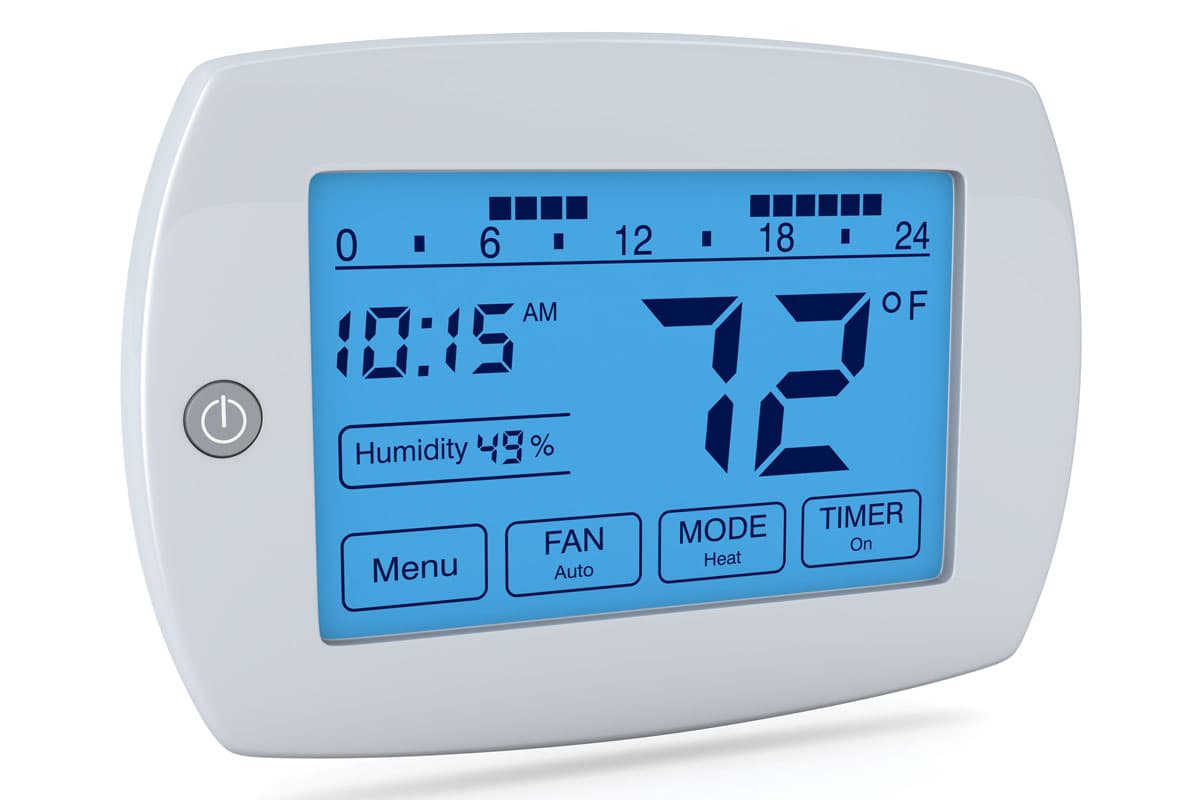 A thermostat level set to 72 degrees on a white background