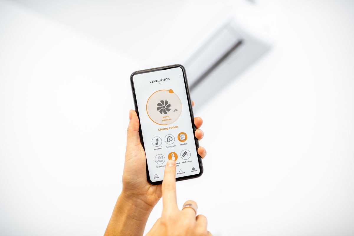 Adjusting the living room air conditioning unit via smartphone