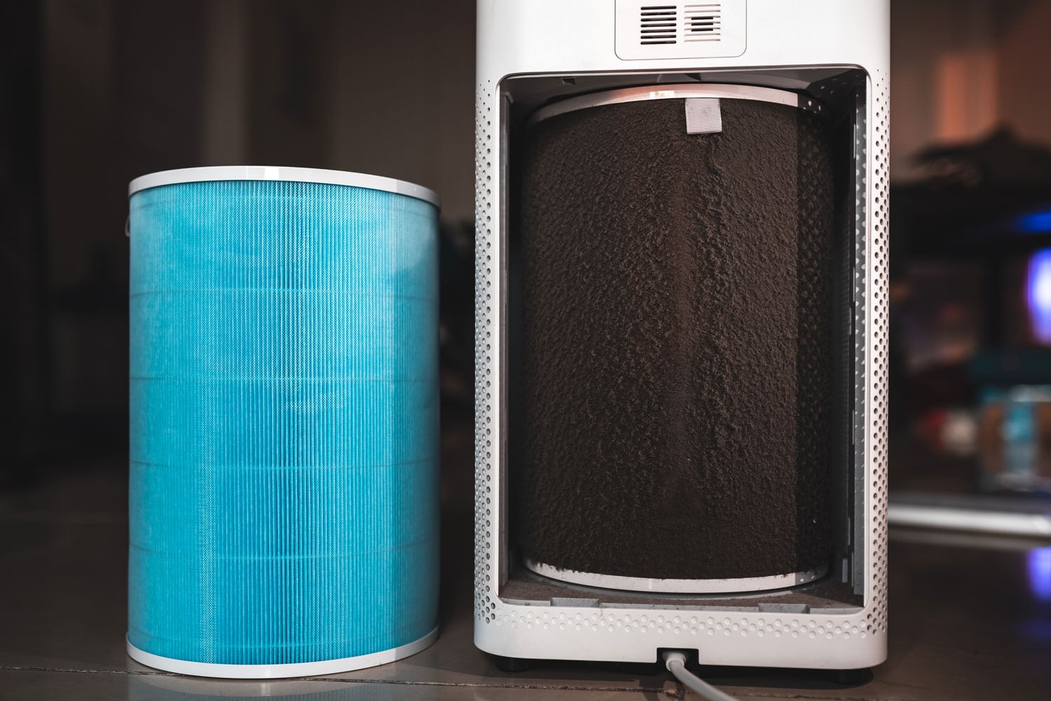 Blue HEPA air filter for an air purifier