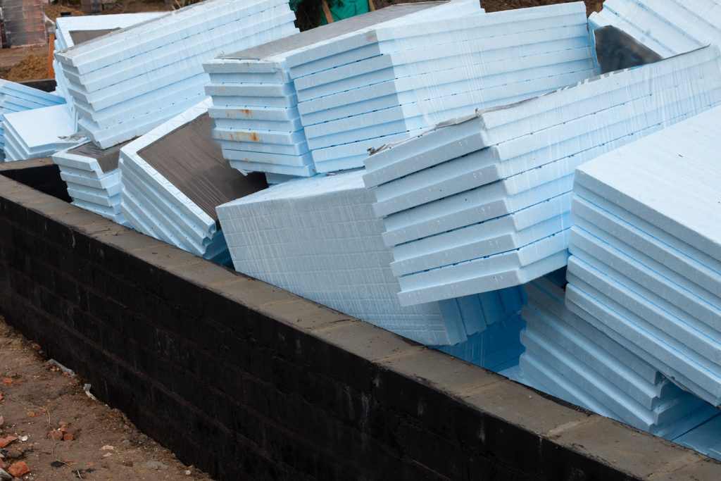 Blue polystyrene for construction site.