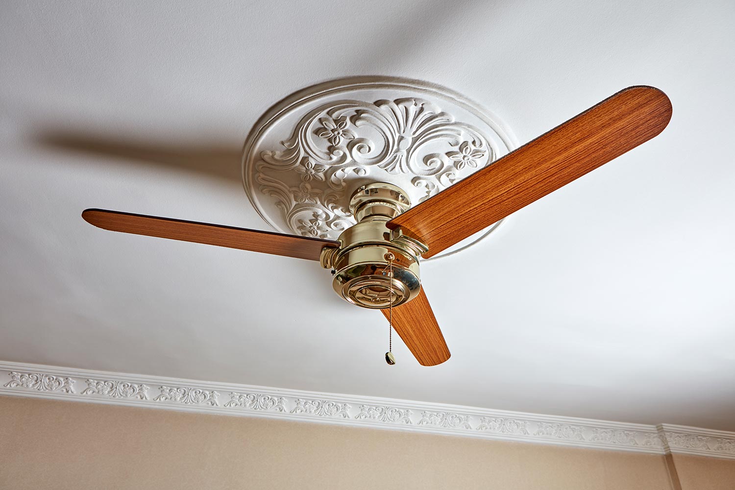 Ceiling fan with wooden blade