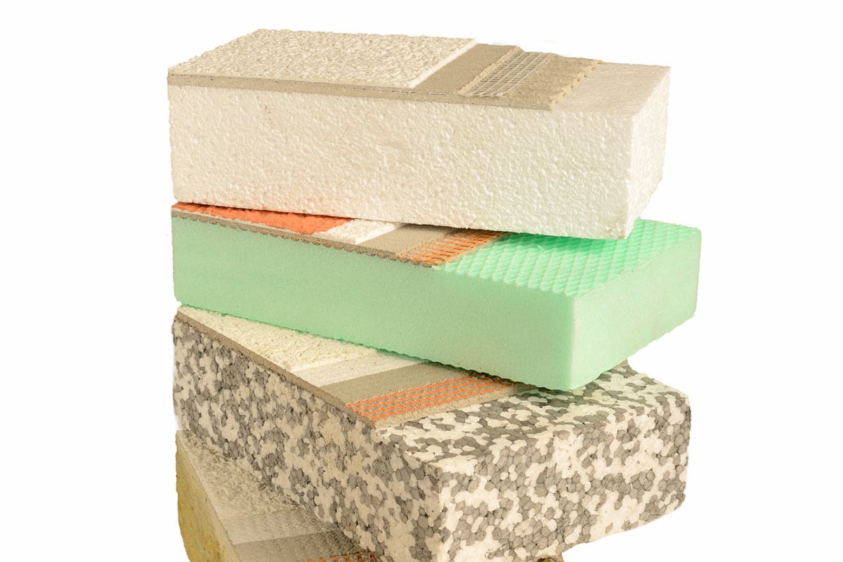 Heat insulation materials on white background