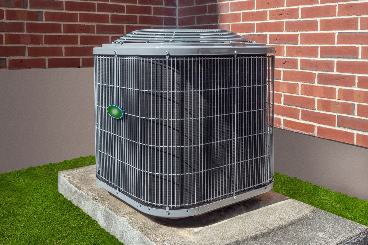 High efficiency modern AC-heater unit, energy save solution-horizontal, outside an apartment complex