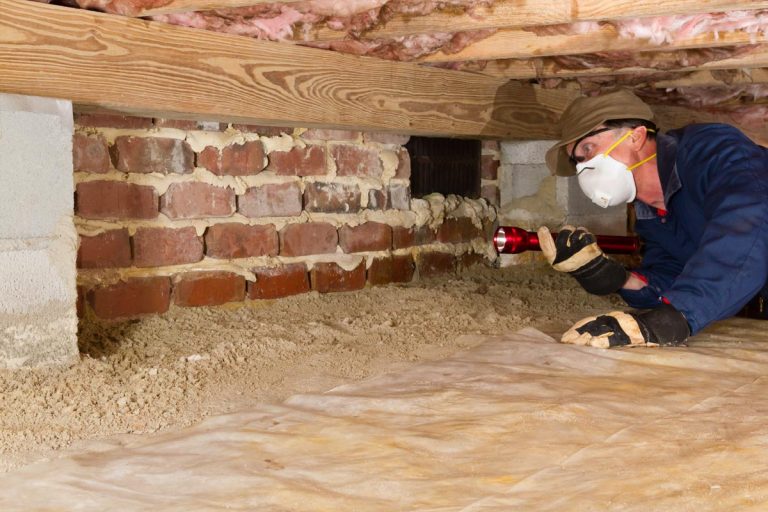 Home inspector checking residential home's crawl space for insulation, How To Insulate Crawl Space Ceiling