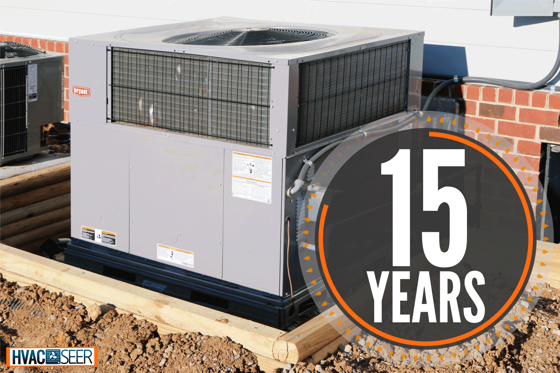 A Bryant air conditioning unit mounted on a concrete block, How Long Does A Bryant Air Conditioner Last?