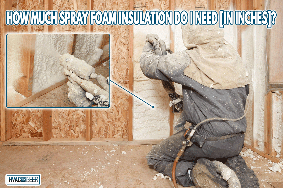 Worker spraying foam insulation on walls, How Much Spray Foam Insulation Do I Need [In Inches]?