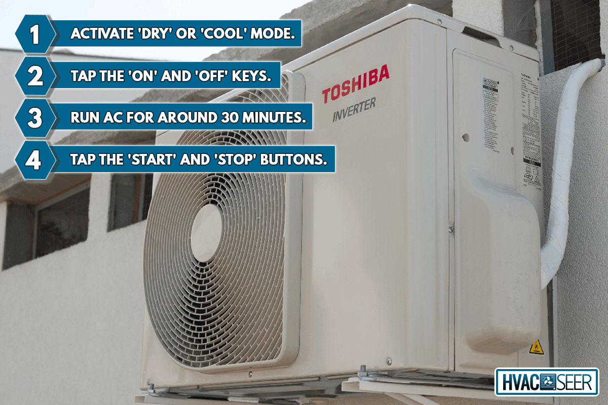 Toshiba air conditioner outdoor unit installed on the wall, How To Clean A Toshiba Air Conditioner [In 4 Easy Steps]