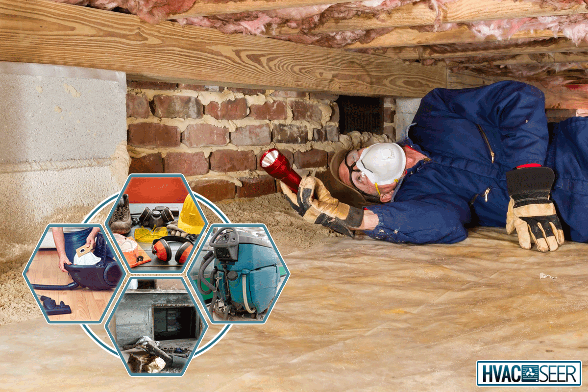 Man inspecting in the crawl space, How To Remove Insulation From Crawl Space