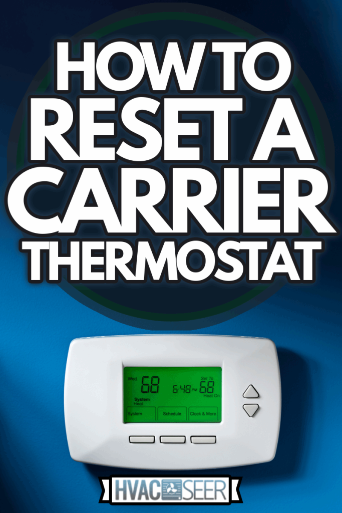 Programmable thermostat set to 68 degrees. Isolated on blue background with dramatic lighting, How To Reset A Carrier Thermostat