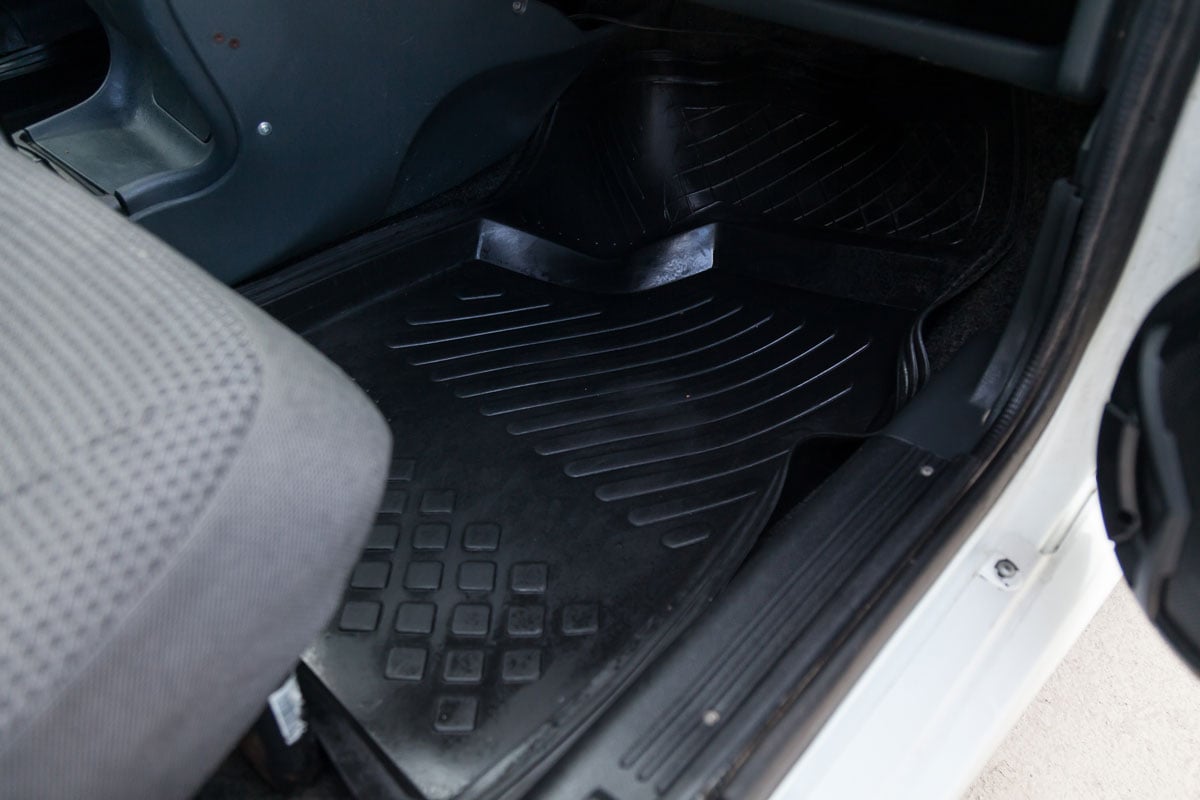Rubber mat flooring inside a car