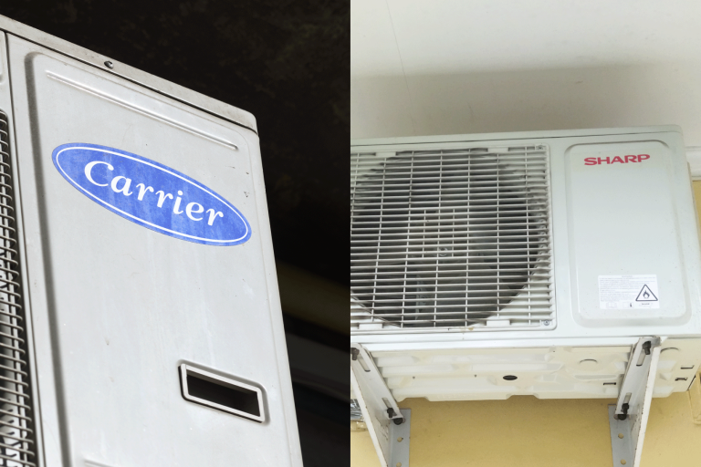 Collaged photo of a Carrier and Sharp Air conditioner, Sharp Air Conditioner Vs Carrier: Which To Choose?