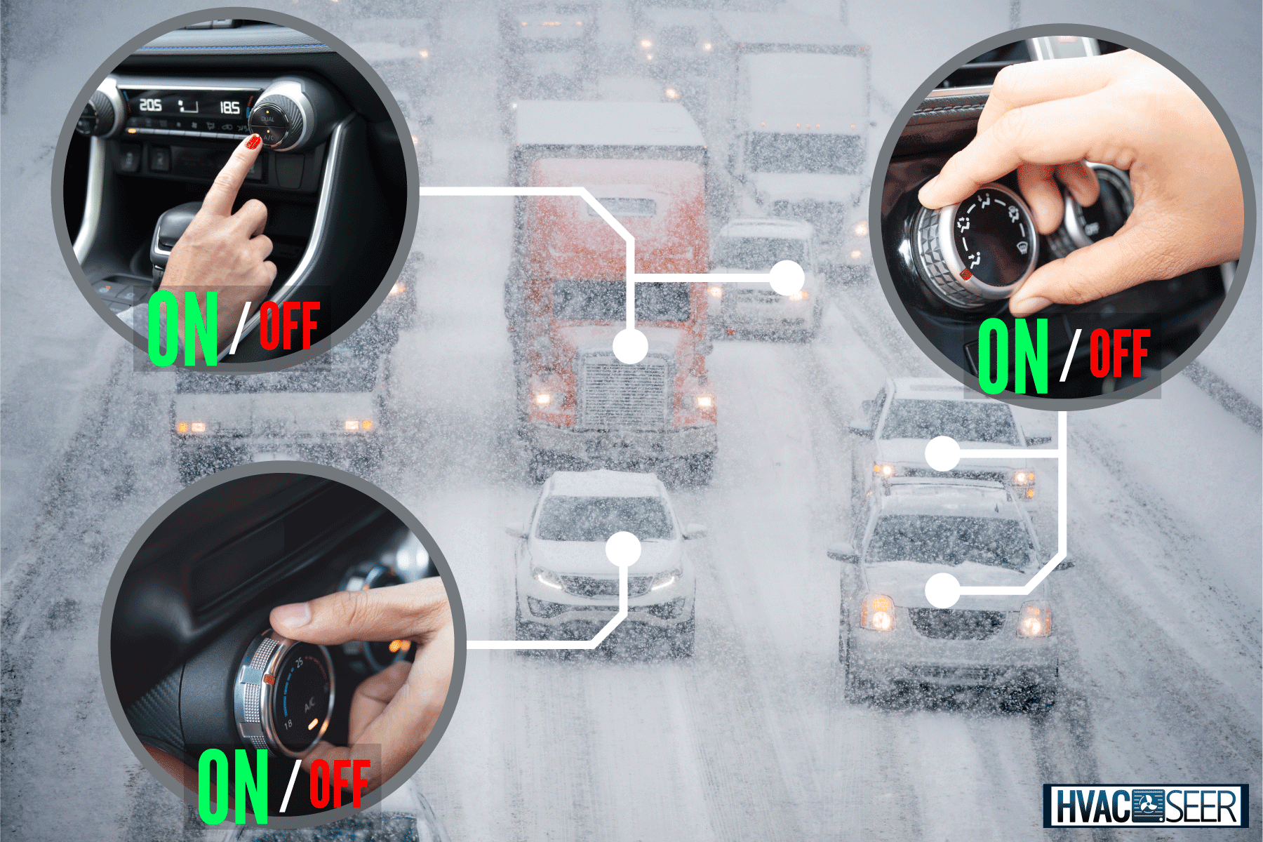 Heavy traffic caused by snow storm, Should You Run Your Car AC In Winter?