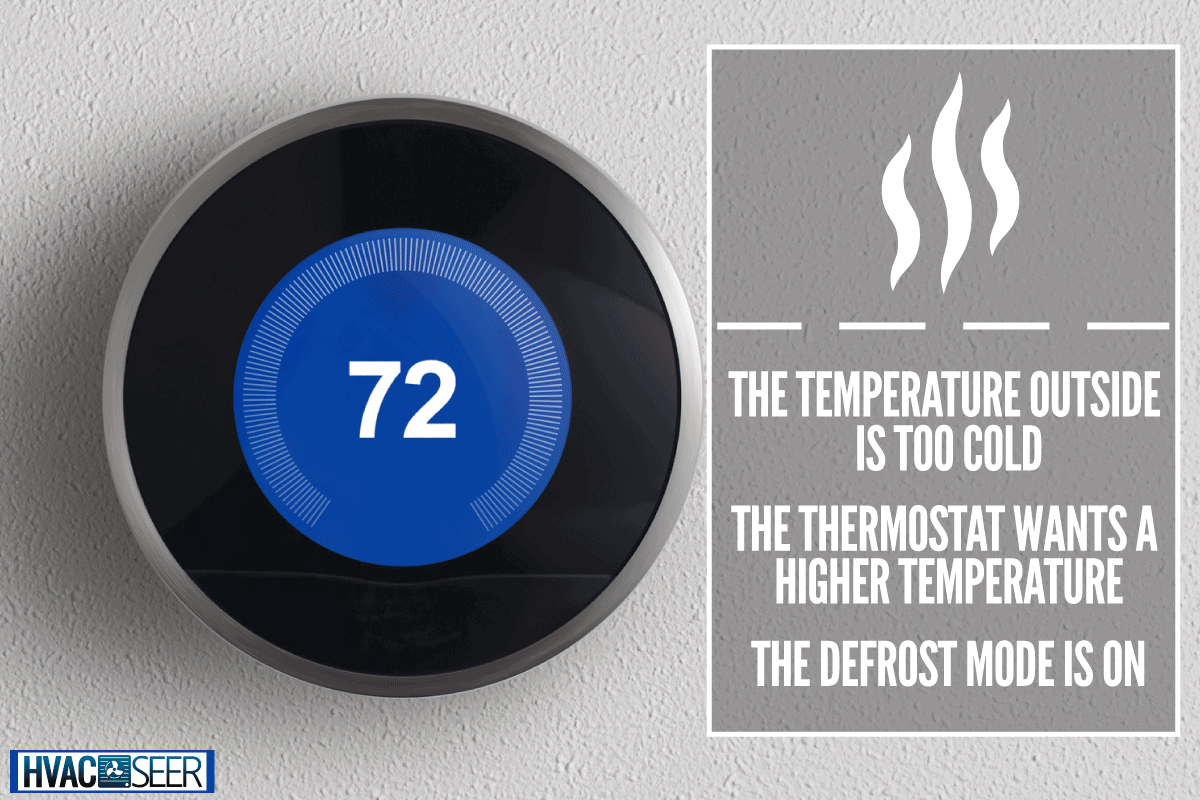 a round, modern, programmable digital thermostat, on a clean white wall in cooling mode, What Does Aux Heat Mean On Carrier Thermostat?