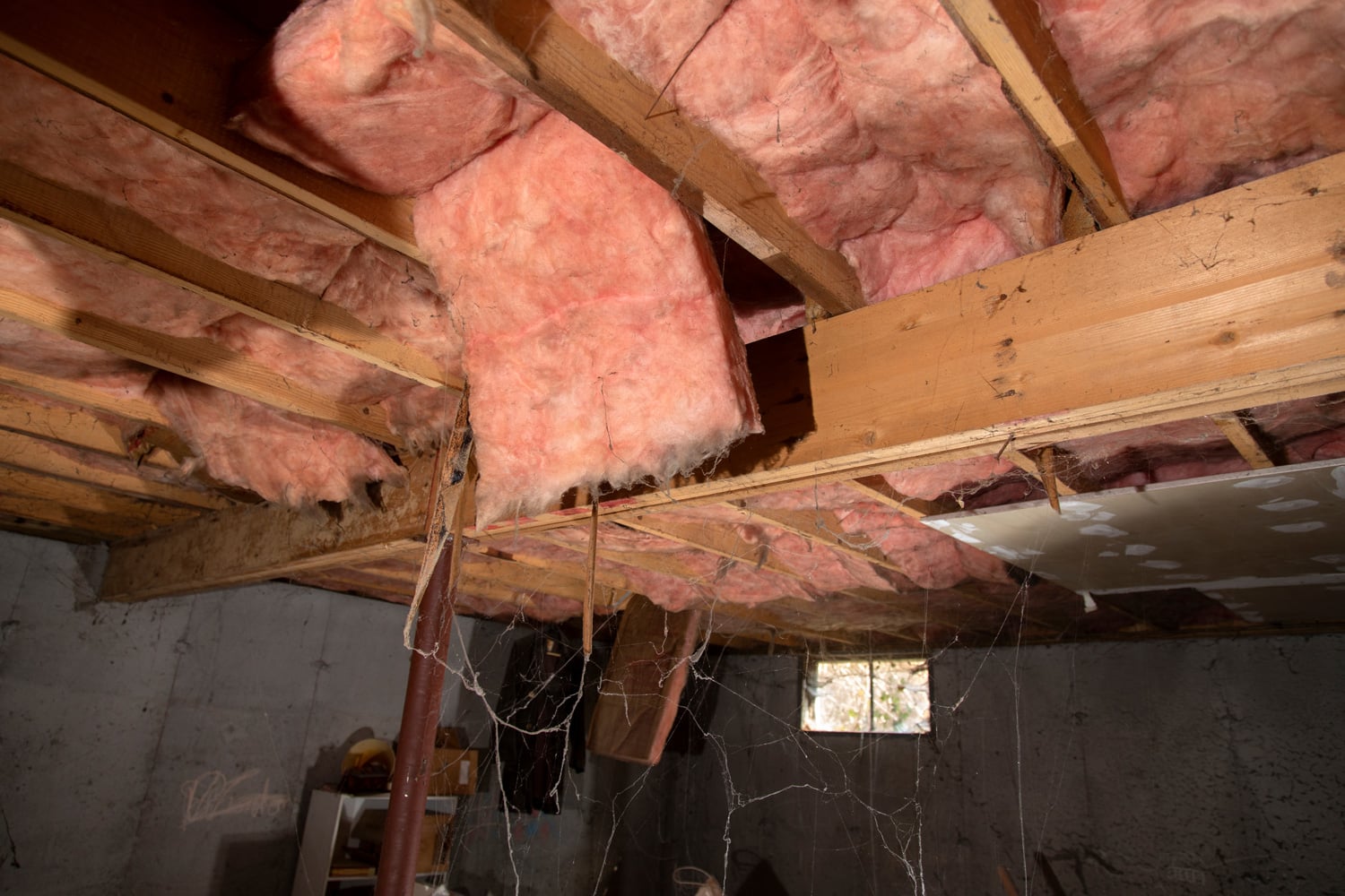fiberglass insulation in old basement