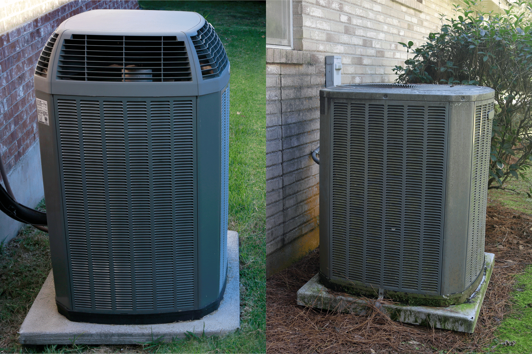 A collaged photo of an air conditioning mounted on concrete slab