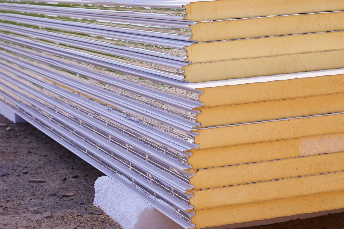 A stockpile of insulation panels for a house