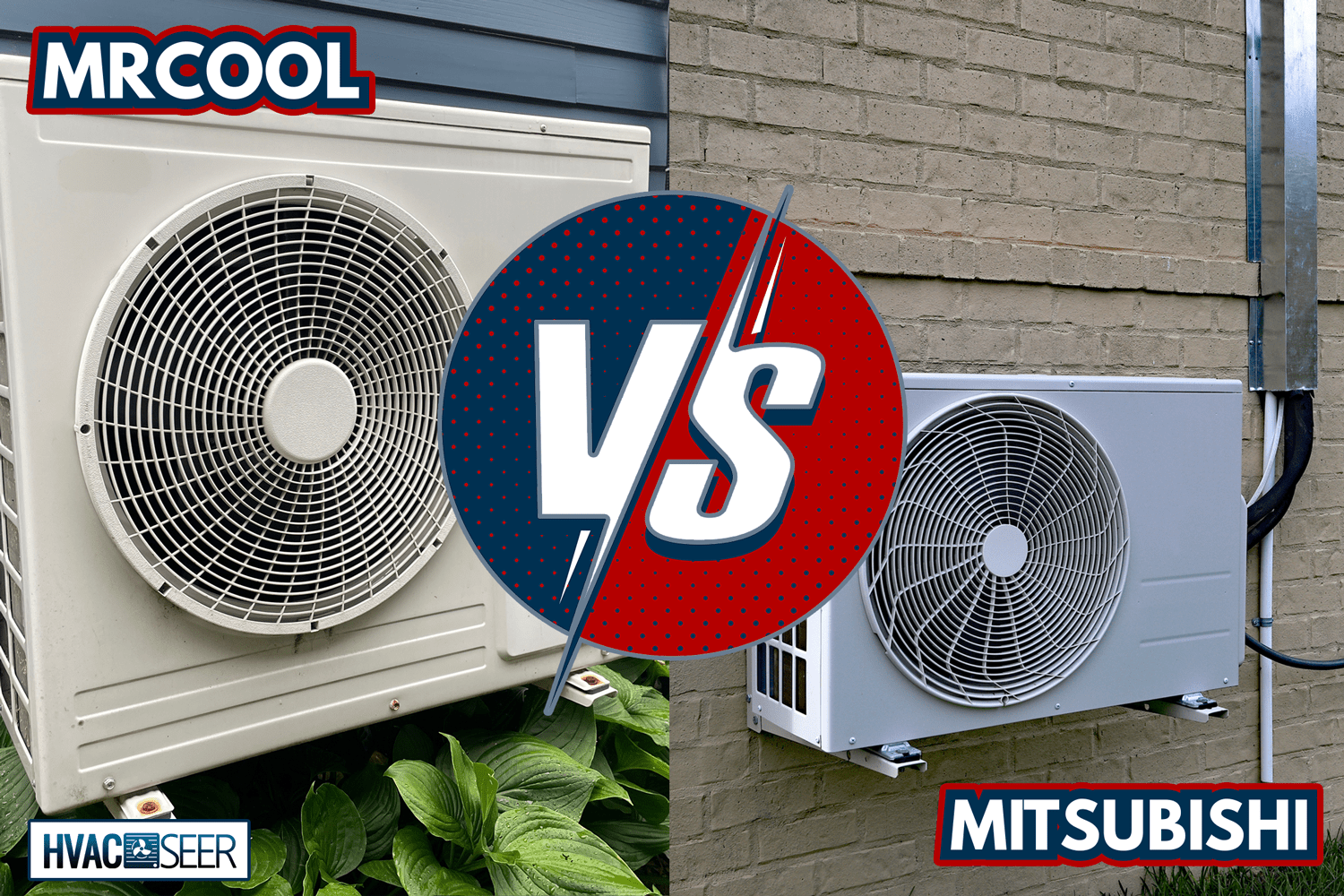 Air Conditioner mini split system next to home with painted brick wall and space - MrCool Vs Mitsubishi Mini Split: Which To Choose