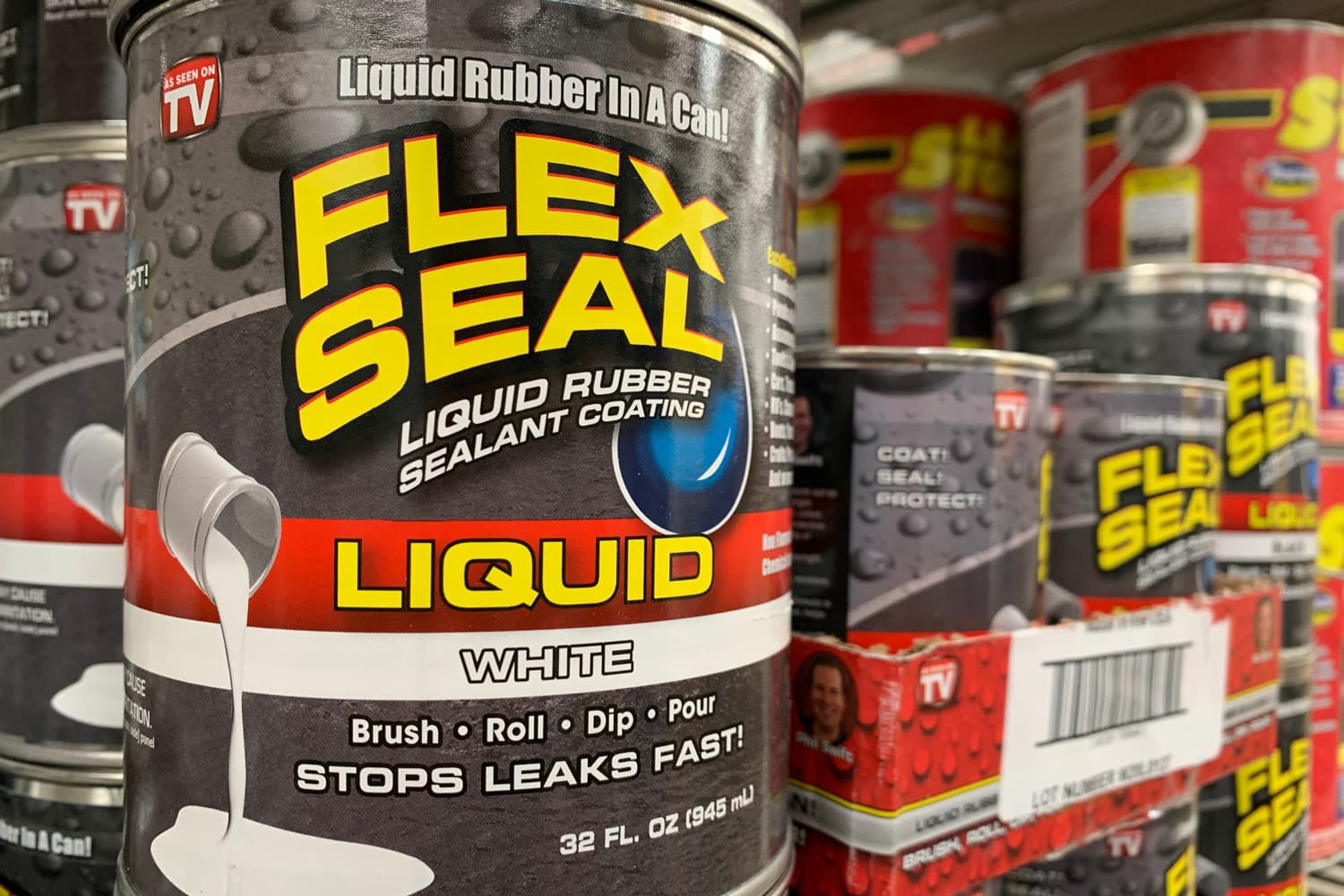 Cans of Flex Seal on a Store Shelf