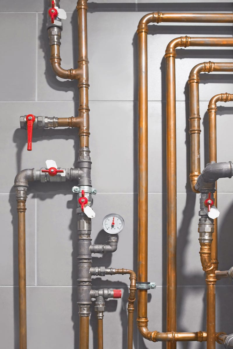 Check valves and gauges of a water line used in copper pipes
