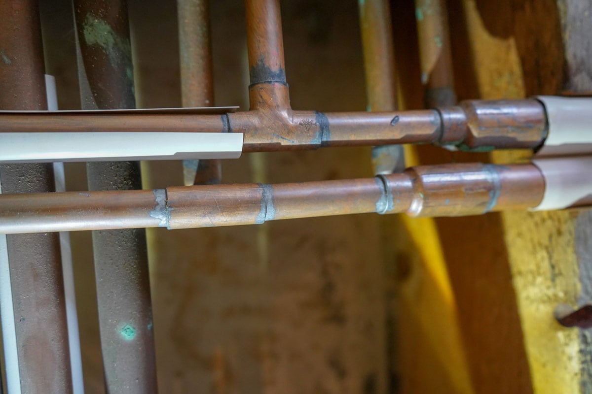 Copper pipes for a water line