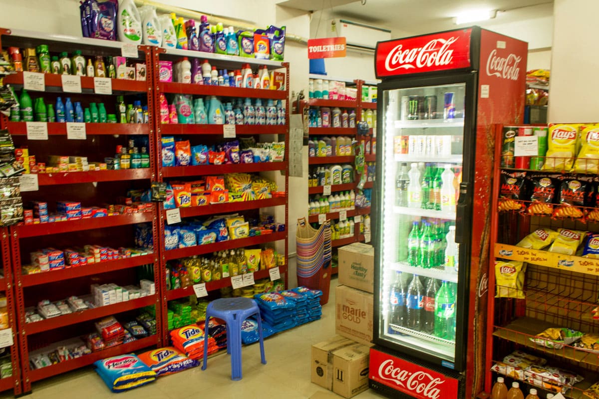 Grocery store with a beverage fridge of a coca cola