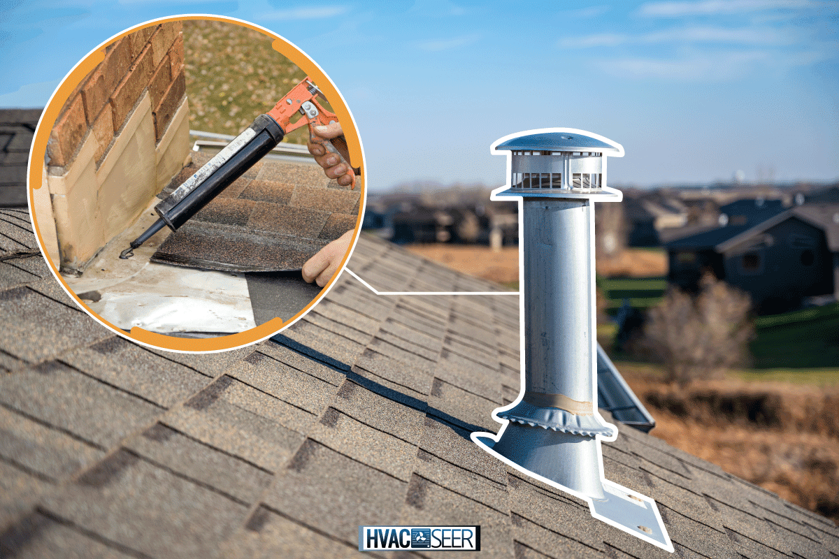 a Galvanized metal chimney exhaust on asphalt roof with a rain cap, How To Seal Chimney Flashing