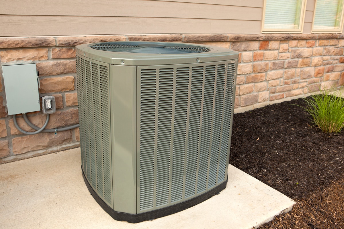 Outdoor unit of a high efficiency air conditioner or heat pump.