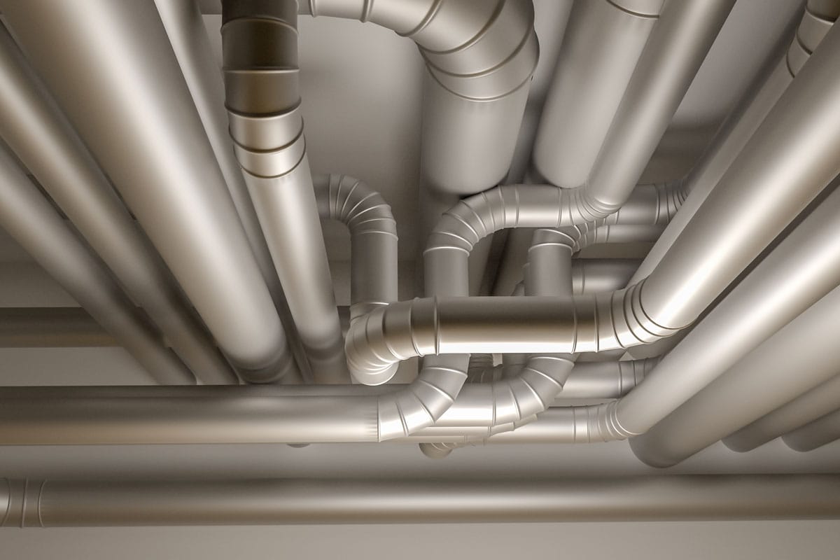 Plumbing pipes under a second floor