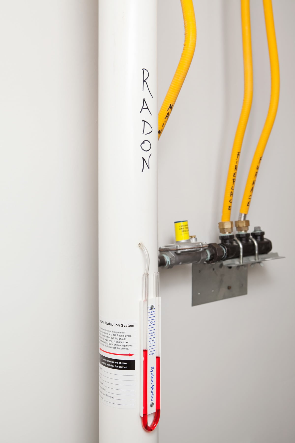 Radon Vent Fan Pipe and Monitoring System