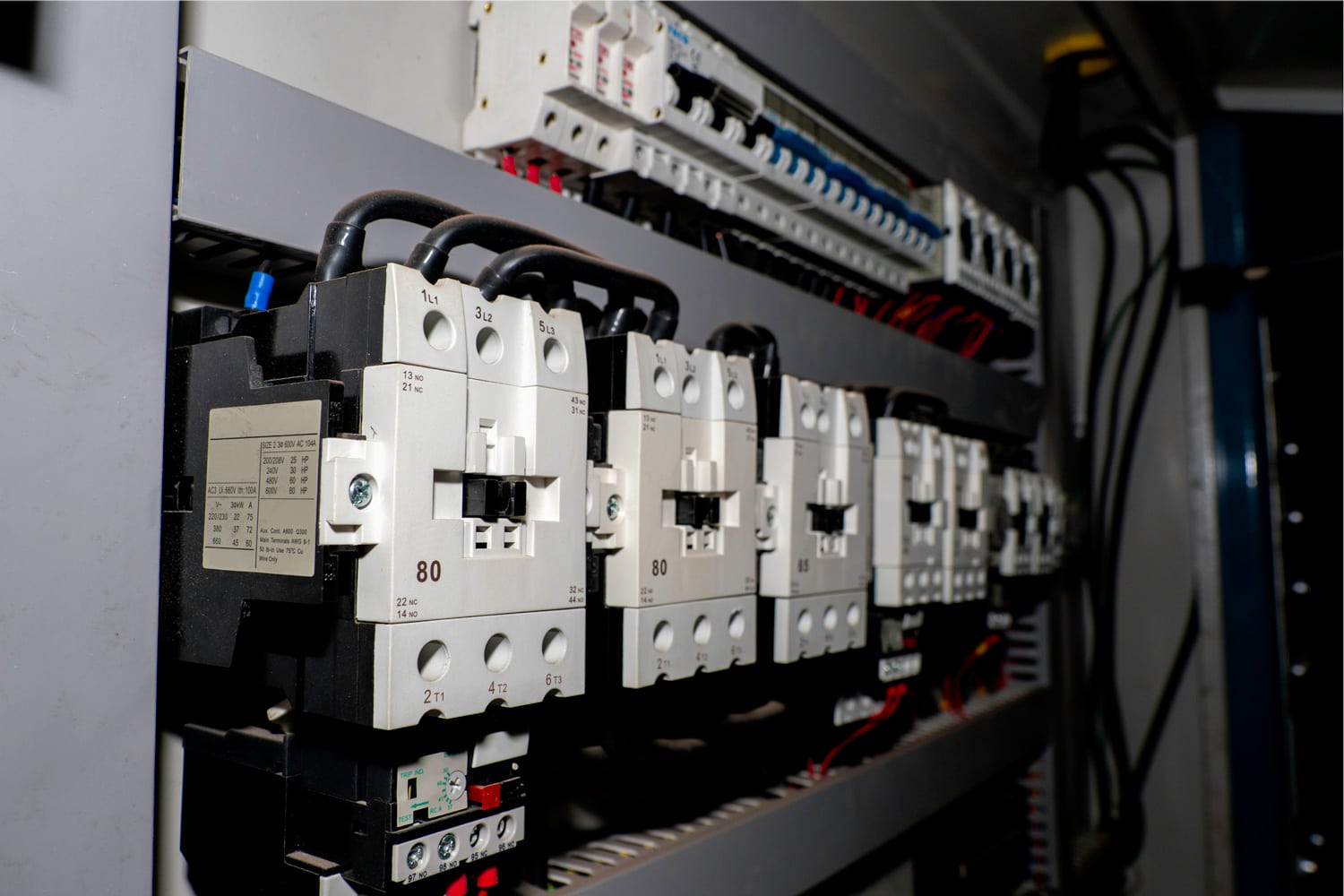 Voltage switchboard with circuit breakers. Electrical background