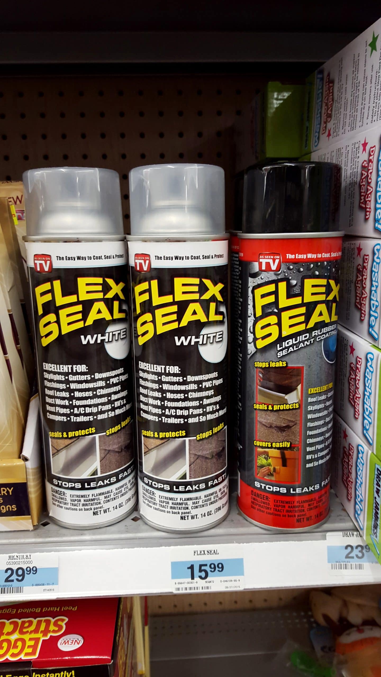 lex Seal spray as seen on TV for sale on store shelf inside of Kmart.