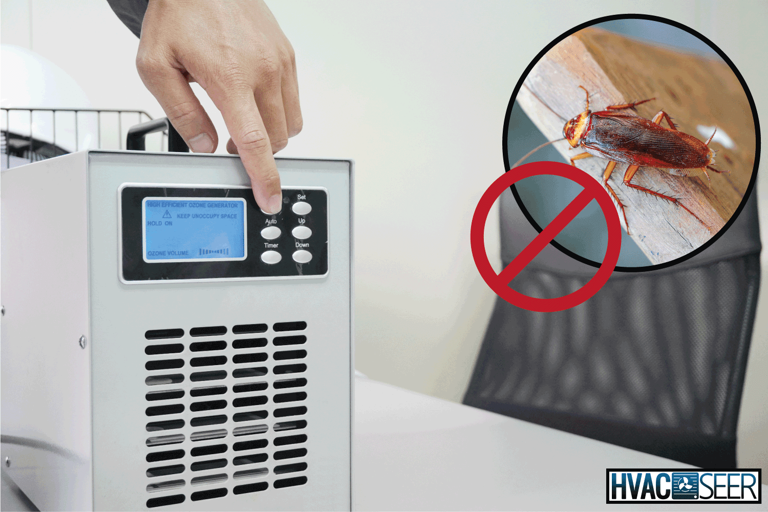 man turning on ozone machine inside office setting, kills cockroaches. Does An Ozone Machine Kill Roaches
