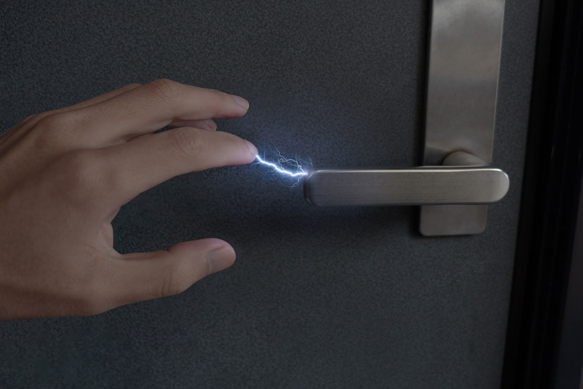 static electricity discharge when touching a lever-type doorknob