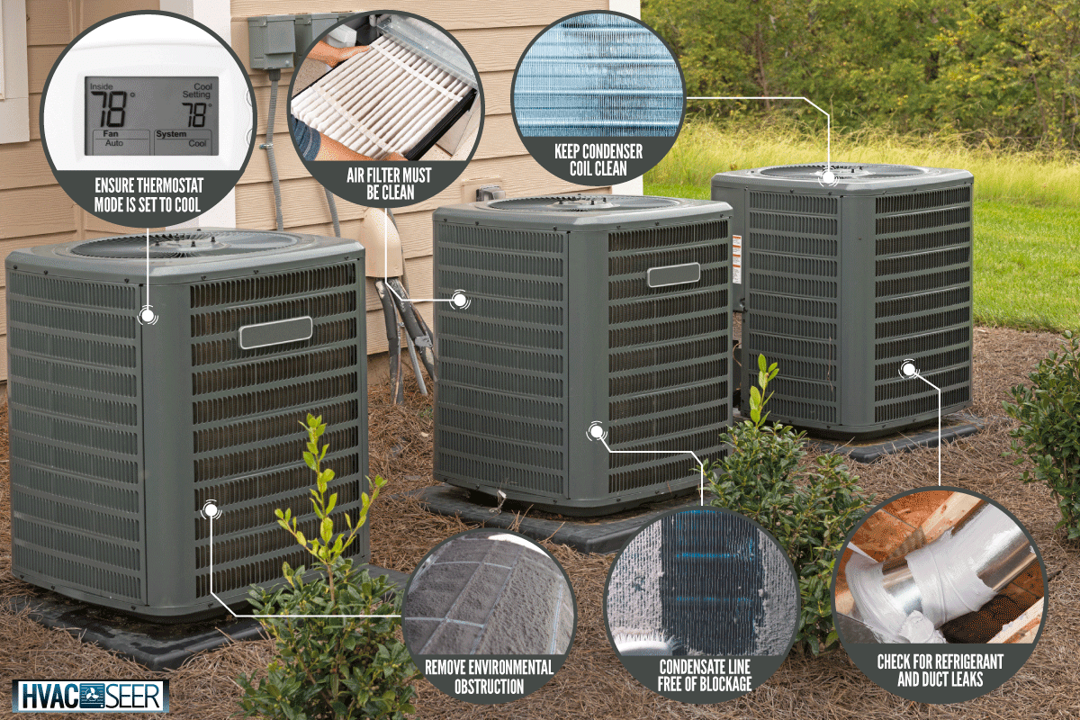 Three air conditioning units sit outside a recently constructed apartment building, Bryant AC Blowing Hot Air - Why And What To Do?
