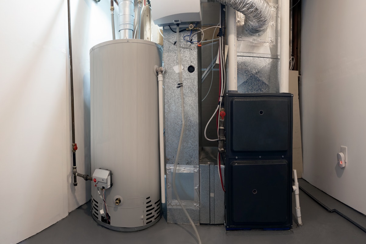 A boiler and furnace inside a room