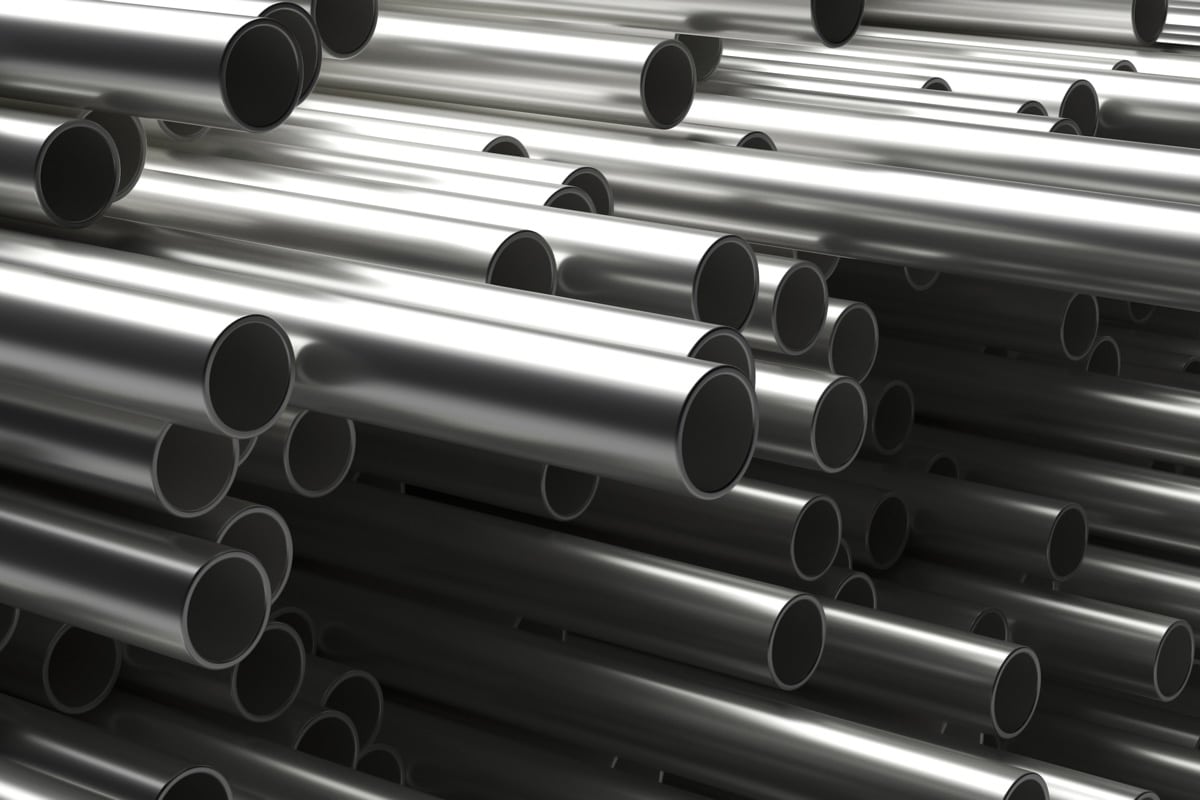 A stockpile of stainless steel pipes